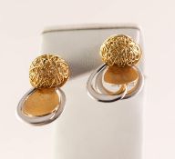 PAIR OF MODERN QUADRI OF BATH 18ct YELLOW AND WHITE GOLD EAR CLIPS, 11.8gms