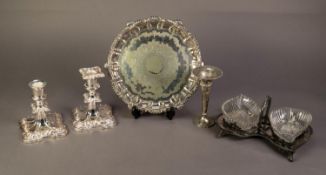 LATE VICTORIAN EPBM STAND with central fixed rustic handle flanked by press-moulded clear glass leaf