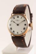 PRE-WAR GOLD PLATED DENNISON CASED GENT'S WRISTWATCH with roman numerals and replaced brown