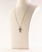 9ct WHITE GOLD CRUCIFIX PENDANT set with eleven tiny circular sapphires centring a tiny diamond,