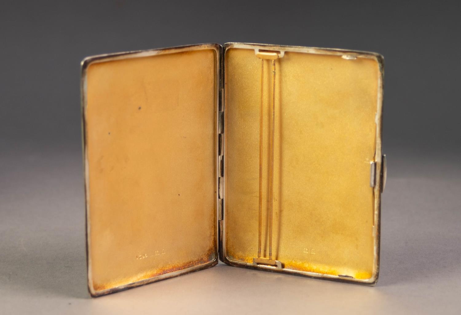 SILVER POCKET CIGARETTE CASE, oblong and cushion shaped with all-over engine turned decoration, 4 - Image 3 of 4