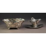 LATE VICTORIAN/EDWARDIAN SILVER BOAT SHAPE ELLIPTICAL BOWL, stamped and pierced with trellisage,