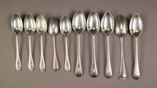 TWO SETS OF FIVE VICTORIAN SILVER TEASPOONS, one set with scroll tops, London 1873/74/75, the