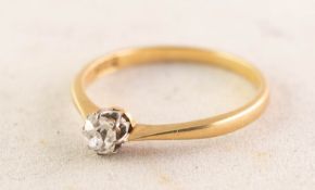 18ct GOLD RING set with an old cut cushion shaped solitaire diamond, six claw setting, approximately