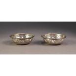 PAIR OF SILVER CIRCULAR SWEET MEAT DISHES, with cut card pierced sides, reed and ribbon borders, 3