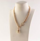 VICTORIAN GOLD CURB LINK ALBERT with ring clip, 13in (33cm) and the pendant small ANTIQUE GOLD FOB