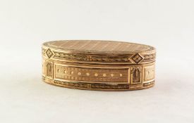 19th CENTURY SWISS PINCHBECK OVAL TRINKET BOX with all-over engine turned dot and stripe