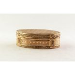 19th CENTURY SWISS PINCHBECK OVAL TRINKET BOX with all-over engine turned dot and stripe