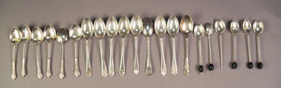 TWENTY ONE SILVER COFFEE SPOONS, comprising: SET OF EIGHT GOLFING, with embossed crossed club