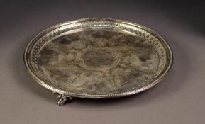 VICTORIAN ENGRAVED SILVER CIRCULAR SMALL SALVER BY WALKER & HALL, with floral engraved centre and