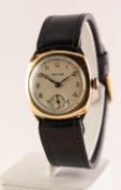 PRE-WAR WALTHAM GOLD PLATED DENNISON CASE GENT'S WRISTWATCH, with arabic numerals and replaced black