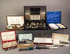 UNITY, SHEFFIELD BOXED SET OF OLD ENGLISH PATTERN CUTLERY, for six persons, 24 pieces; FIVE OTHER