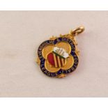 9ct GOLD AND ENAMELLED VACANT PRIZE MEDALLION with Manchester Coat of Arms and inscription