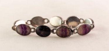 BLUE JOHN AND SILVER BRACELET, with nine cabochon oval links, Birmingham hallmark 1978