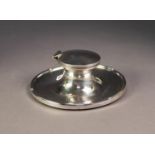 GEORGE V SILVER LARGE CAPSTAN INKWELL, plain with hinged lid (no liner), the broad circular dishes