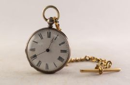 LADY'S VICTORIAN OPEN FACED POCKET WATCH with key wind movement, in engraved silver plated case,