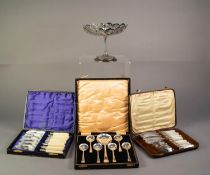 CASED SET OF 6 ELECTROPLATE FISH KNIVES AND FORK with bone handles; a similar case of  FISH