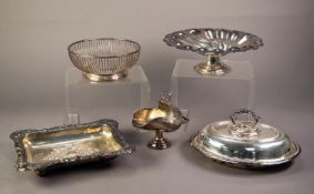 FIVE PIECES OF ELECTROPLATE, comprising: OVAL ENTRÉE DISH AND COVER, with beaded border and top