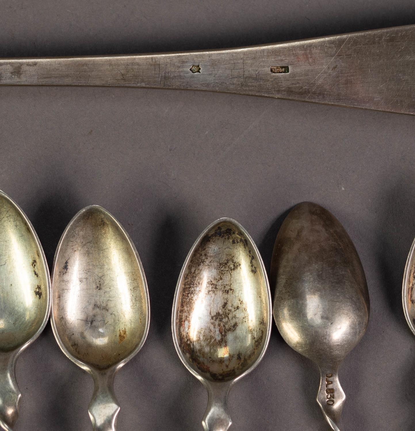 SET OF SIX CONTINENTAL SILVER COLOURED METAL (830 STANDARD) TEASPOONS, with twisted handles and ball - Image 2 of 2