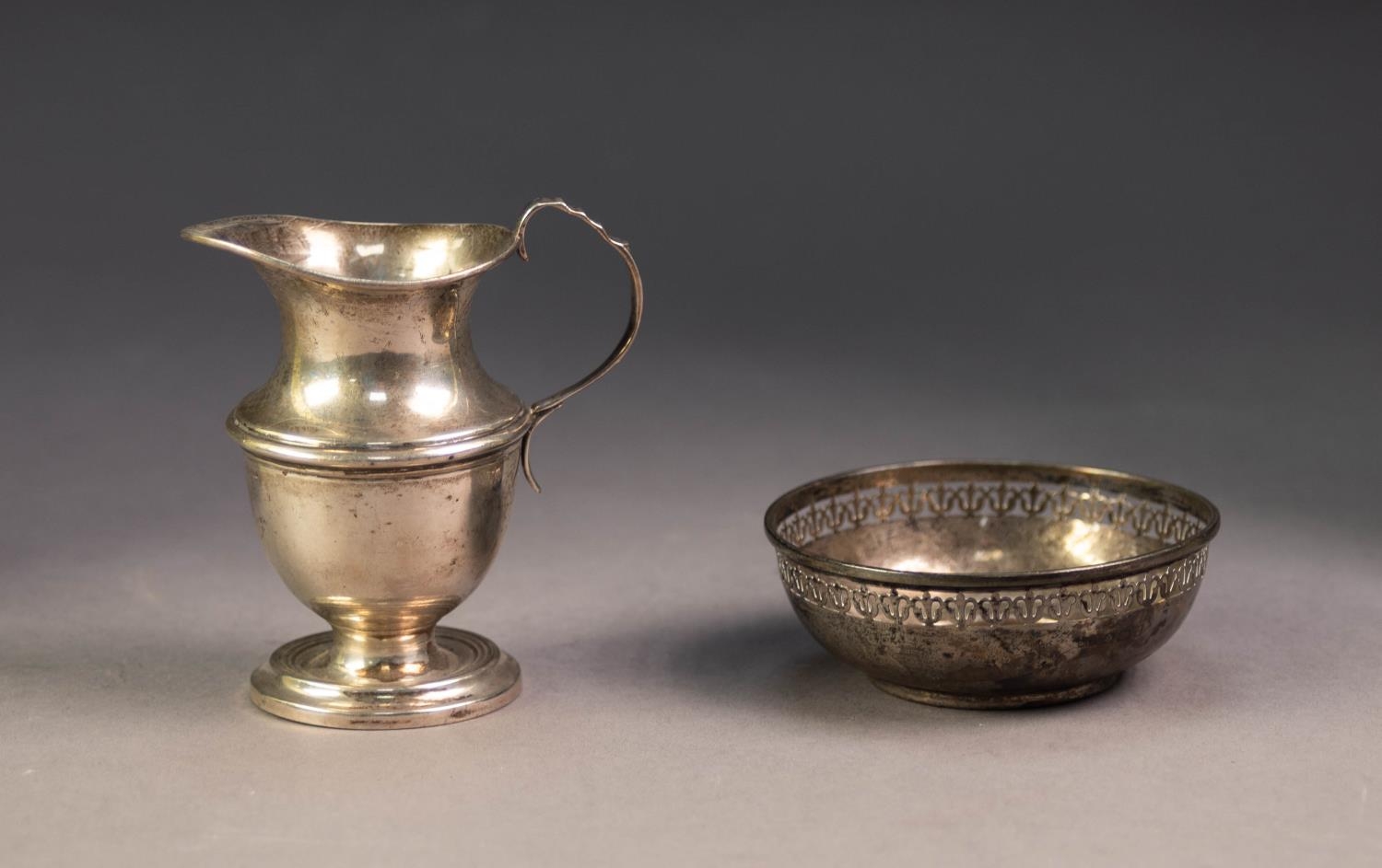 TWO PIECES OF SILVER, comprising: PEDESTAL CREAM JUG, Birmingham 1916, and a SHALLOW DISH WITH - Image 2 of 2