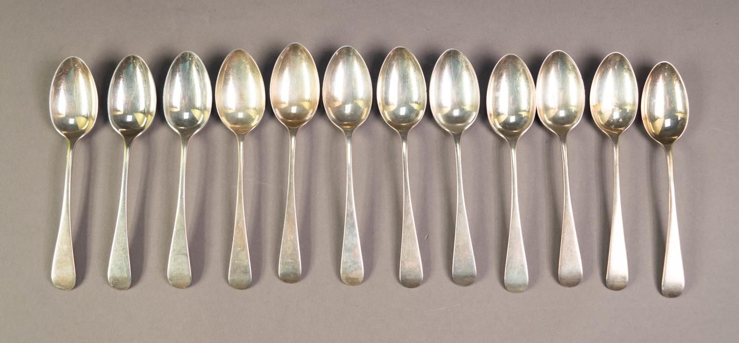 LATE VICTORIAN SET OF TWELVE EARLY ENGLISH PATTERN SILVER TEASPOONS BY JOHN ROUND & SON Ltd,