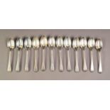LATE VICTORIAN SET OF TWELVE EARLY ENGLISH PATTERN SILVER TEASPOONS BY JOHN ROUND & SON Ltd,