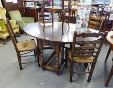 CHINGFORD REPRODUCTIONS, COLYTON EAST DEVON, GOOD QUALITY OAK OVAL GATELEG DINING TABLE, ON BALUSTER
