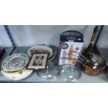 LAVALAMP (BOXED), BRASS TABLE LAMP AND SHADE, SET OF FOUR COPPERED GRADUATED SAUCEPANS AND 2 LIDS,