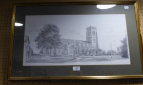 A LIMITED EDITION PHILIP JONES PRINT OF A CHURCH 95/100