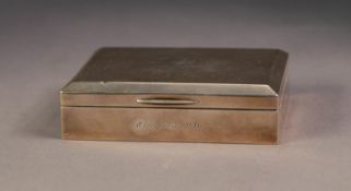GEORGE VI PRESENTATION SILVER CLAD SMALL TABLE CIGARETTE BOX, of typical for with chamfered edge