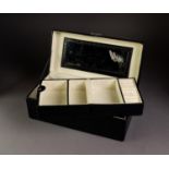 GOOD QUALITY BLACK CROCODILE LEATHER JEWELLERY BOX with interior mirror and removable folding