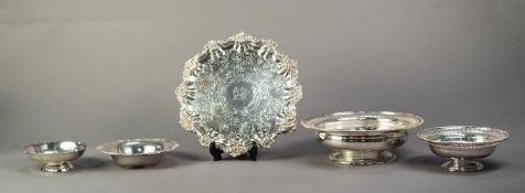 CHIPPENDALE STYLE ELECTROPLATED SALVER WITH CREST TO THE FOLIATE SCROLL CHASED CENTRE, and pierced