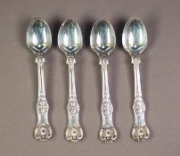 VICTORIAN SILVER SET OF FOUR QUEENS PATTERN TEASPOONS, BY GEORGE W ADAMS, double struck, 5? (12.