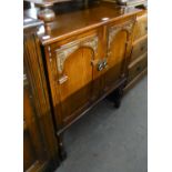 JACOBEAN STYLE OAK SMALL CUPBOARD, WITH TWO ARCH CARVED OAK DOORS, BALUSTER LEGS