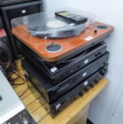 A COMPOSITE AUDIO SYSTEM COMPRISING; A DENON DP-200 USB RECORD DECK, AN ECLIPSE CD PLAYER, A DENON