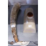 LARGE CARVED HORN PROBABLY SWISS WARNING OR HUNTING HORN, 18" (45.7cm) LONG, PIERCED AT OPENING