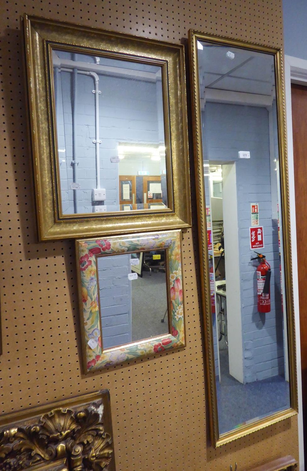A GILT FRAMED ROBING MIRROR, AND TWO OTHER GILT FRAMED MIRRORS (3)