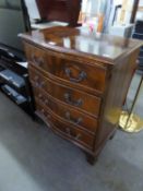 GEORGIAN STYLE MAHOGANY SMALL SERPENTINE FRONTED CHEST OF FOUR LONG DRAWERS