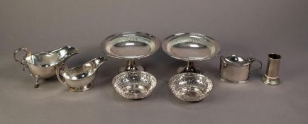 MIXED LOT OF ELECTROPLATE, comprising: PAIR OF PEDESTAL BON BON DISHES, PAIR OF SMALL DISHES, ALL