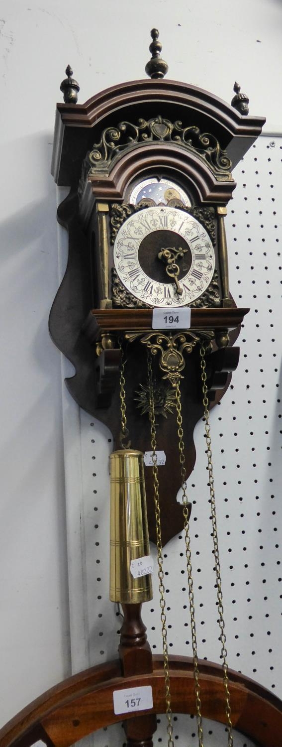 A MODERN DUTCH WEIGHT DRIVEN BRACKET CLOCK WITH TWO BRASS WEIGHTS, THE ROMAN CHAPTER RING HAVING