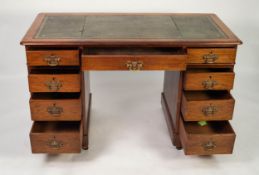LATE VICTORIAN/ EDWARDIAN MAHOGANY TWIN PEDESTAL DESK, of typical form with gilt tooled green