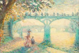 JEANETTE LEUERS  OIL PAINTING ON CANVAS  'Le Pont Des Arts ' signed lower left  8 1/2" x 12 1/2" (