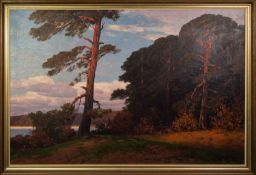 N. HELLGREWE (Early 20th Century) OIL ON CANVAS Woodland landscape Signed lower right 31 x 47in (