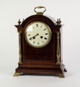 EARLY TWENTIETH CENTURY LINE INLAID MAHOGANY MANTLE CLOCK BY AD. MOUGIN, the 5? enamelled Roman dial