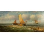 J. LAWRENCE (Twentieth century)  PAIR OF OIL PAINTINGS ON CANVAS French fishing boats sailing off