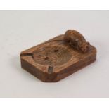 ROBERT ?MOUSEMAN? THOMPSON CARVED OAK ASHTRAY, of canted oblong form with carved mouse surmount,