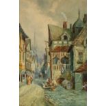 C.J. KEATS (late Nineteenth/early Twentieth Century)  WATERCOLOUR A street scene with cathedral
