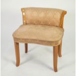 STYLISH ART DECO BLEACHED BURR WALNUT DRESSING TABLE STOOL, the scroll back set above a shaped seat,