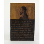AFTER THE ORIGINAL, RELIGIOUS OIL PAINTING AND INSCRIPTION ON ANTIQUE OAK OBLONG PANEL, depicting