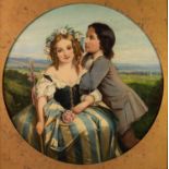 BRITISH SCHOOL (NINETEENTH CENTURY) OIL PAINTING ON RELINED CANVAS , painted circular  An amorous